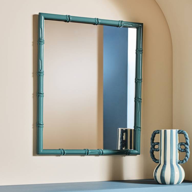 Habitat Bamboo Effect Blue Wooden Wall Mirror - 52x42cm 0