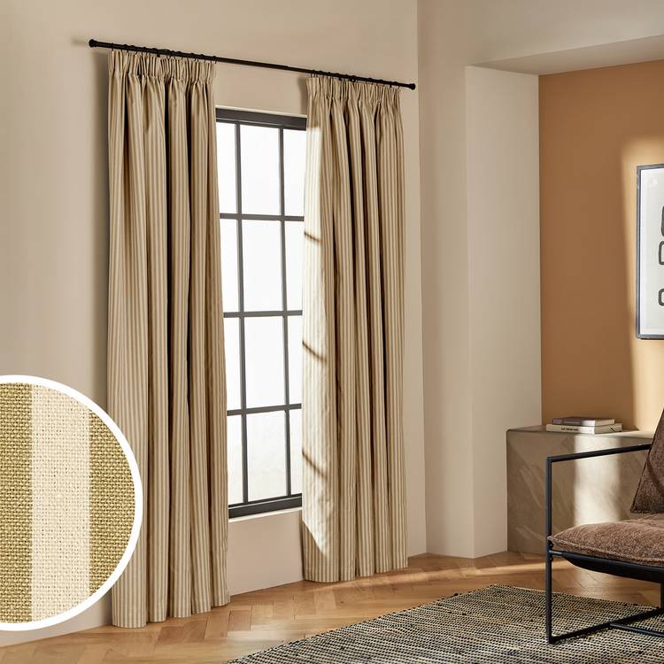 Habitat Blackout Stripe Pencil Pleat Curtains - Olive - 229x183cm 0