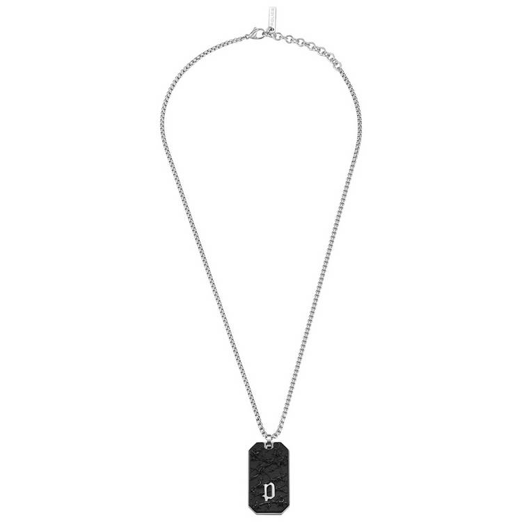 Police Stainless Steel Black Mesh Motif Dog Tag Necklace 0