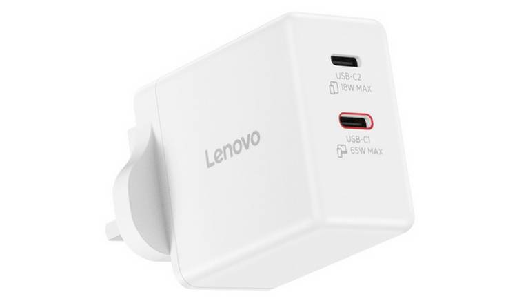 Lenovo 65W Dual USB-C GaN Charger - White