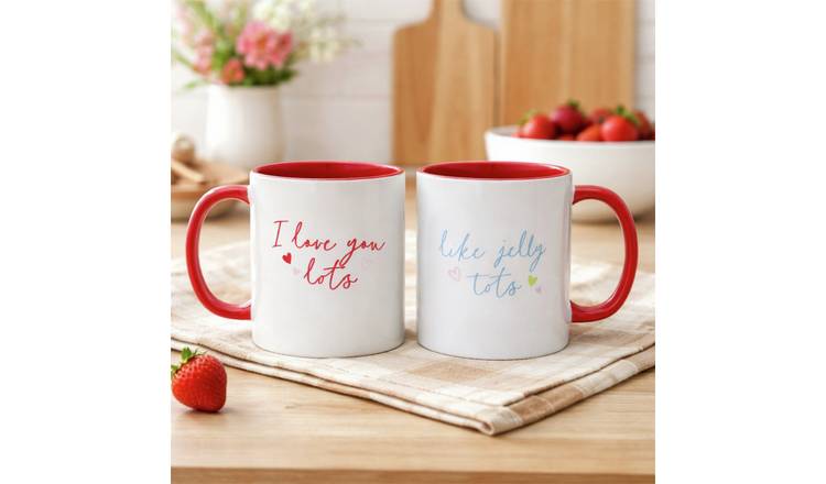 Widdop Pair Of Stoneware Red Handle Mugs - I Love You Lots