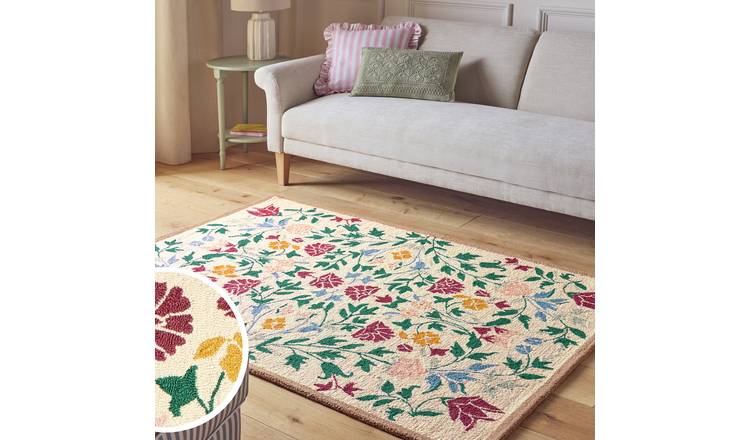 Argos Home Country Floral Cream Wool Cut Pile Rug -160x230cm