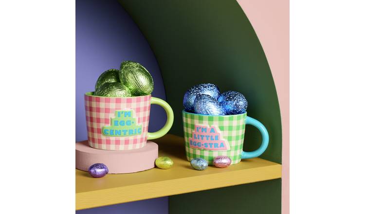 Argos Home Green and Pink Gingham Check Mug - Pack of 2