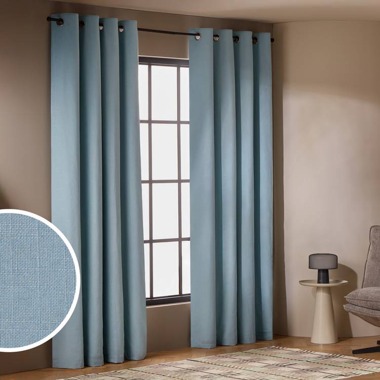 Habitat With Linen Blackout Eyelet Curtain - Country Blue - 168x229cm 0