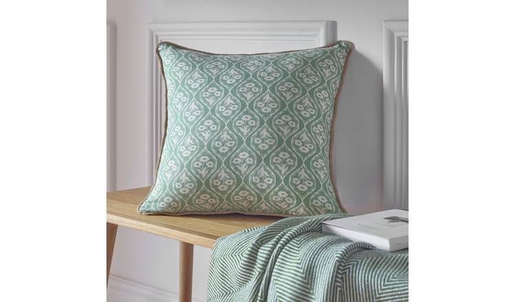 Argos Home Lino Floral Cushion Green - 43x43cm