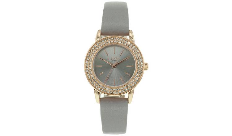 Lipsy Grey Strap Watch with Rose Gold Bracelet Set