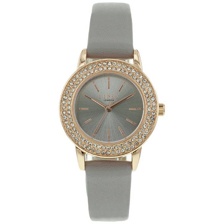 Lipsy Grey Strap Watch with Rose Gold Bracelet Set 0