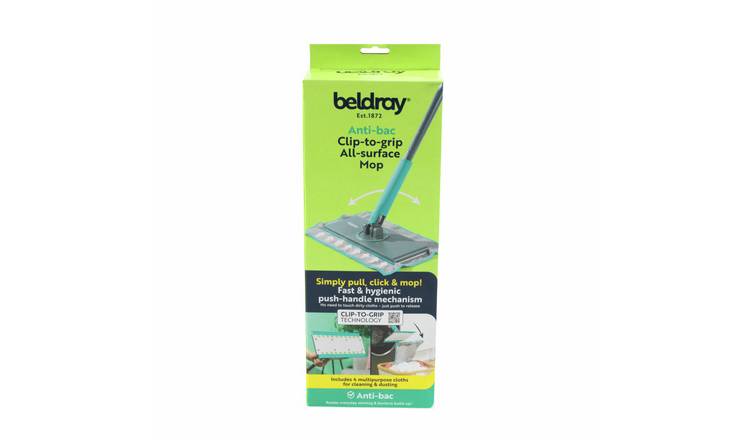 Beldray Anti-bac Clip-to-grip Flat Mop with 6 Cloth