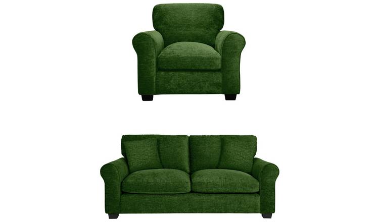 Argos Home Taylor Fabric Chair & 3 Seater Sofa - Green