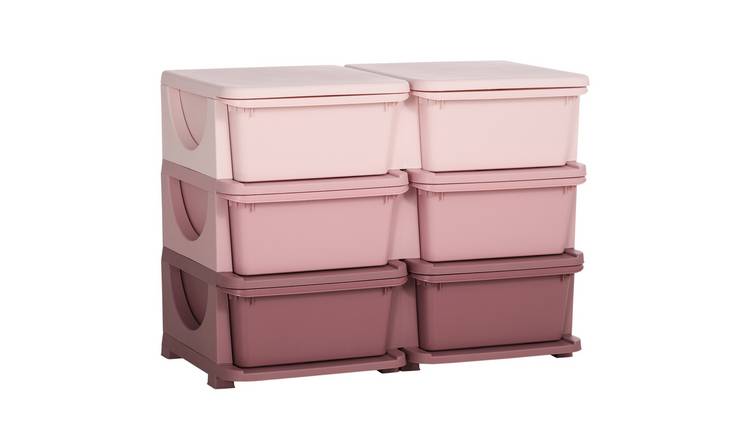 HOMCOM 6 Drawers Plastic Kids Storage Units Drawers Kids Storage - Pink