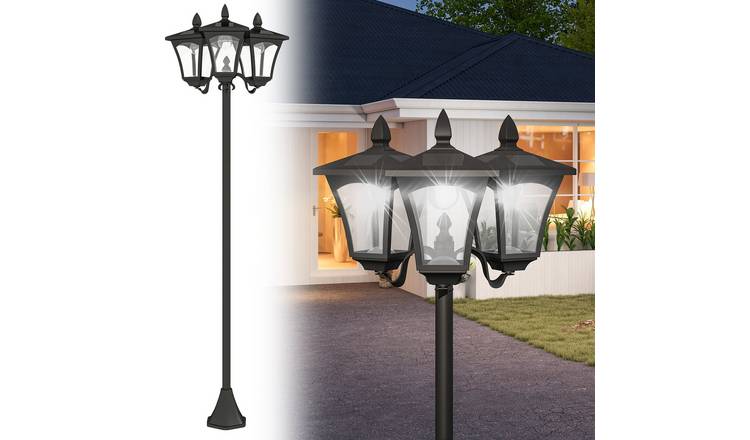 Outsunny 3 Way Head Outdoor Garden Solar Post Lamp Victorian Style - Black