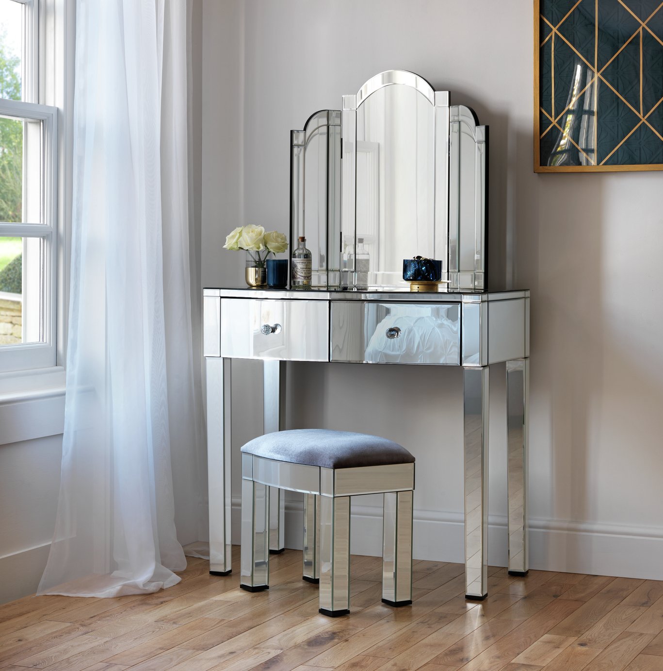 Argos Home Canzano Mirrored 2 Drawer Dressing Table Set