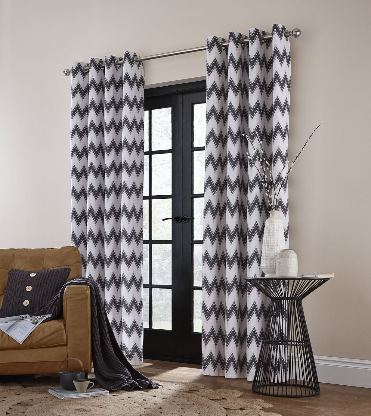 Catherine Lansfield ZigZag Eyelet Curtains 168x229- Charcoal Review