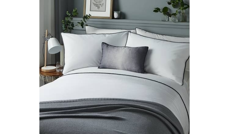 Serene Pom Pom White and Grey Bedding Set - Double