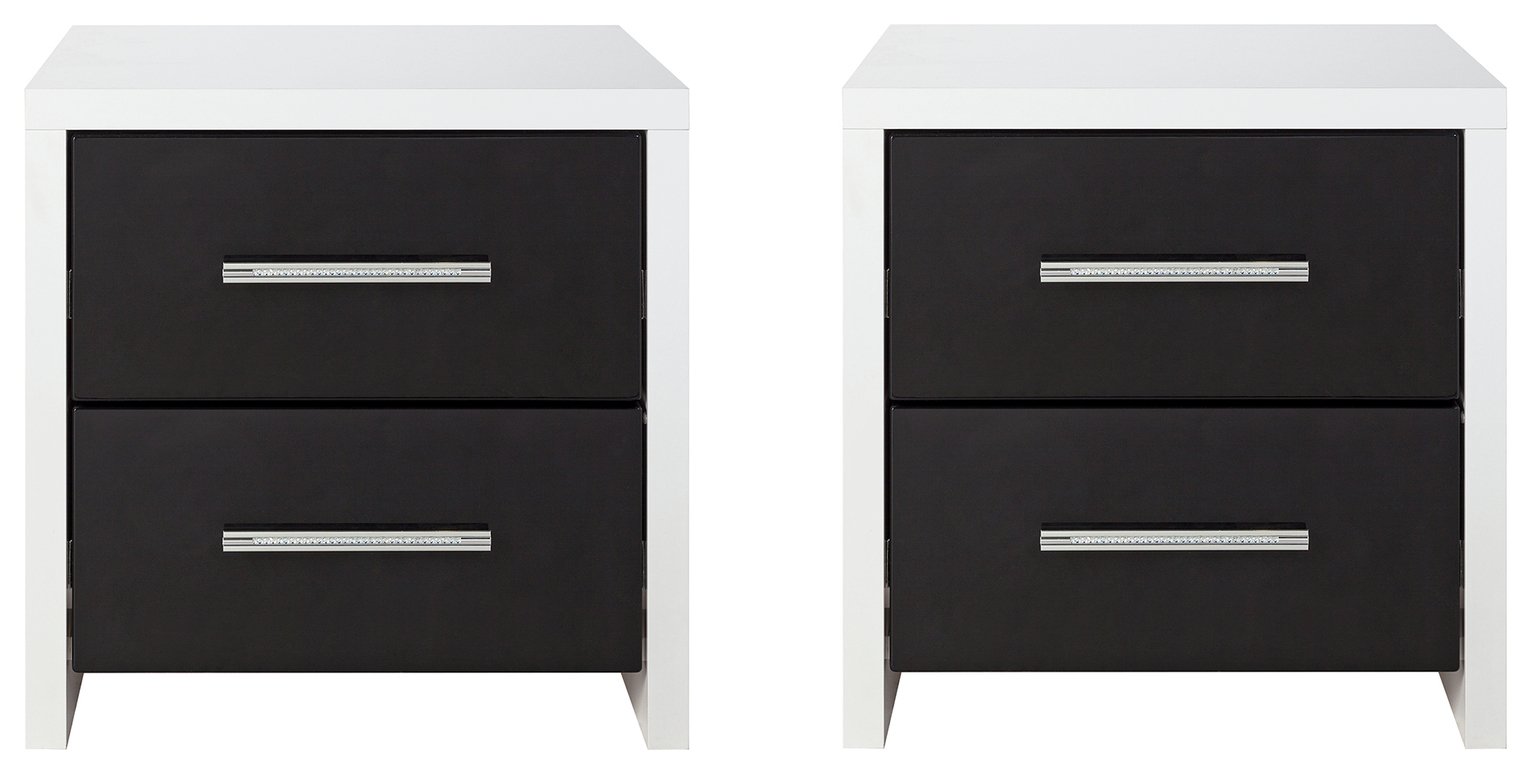 Argos Home Broadway Gloss 2 Bedside Tables Set -Black/ White