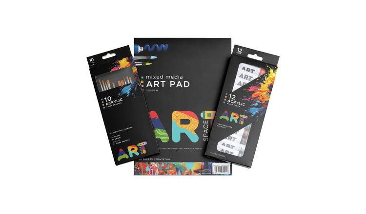 ArtSpace Acrylic Paint Brush Set, Paints and Art Pad Set