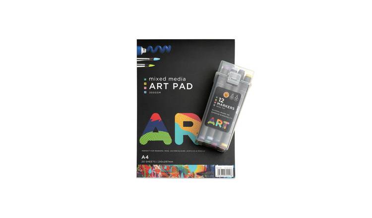 ArtSpace Acrylic Art Pad A4 and 12 Dual Tip Markers Set