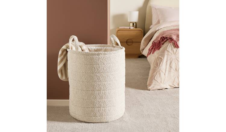Argos Home 80L Boucle Laundry Basket with Handles - Cream
