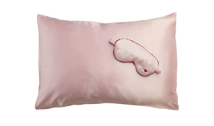 Argos Home Pink Satin Eyemask and Pink Satin Pillow Case Set