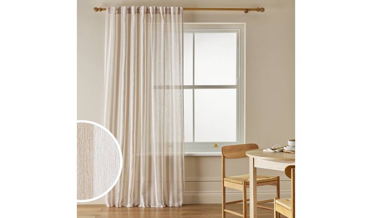 Argos Home Stripe Tab Top Sheer Voile Curtain - Natural - 140x229cm