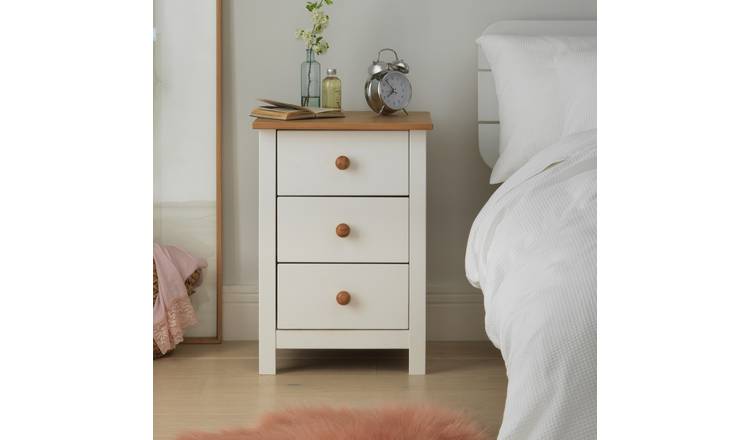 Argos Home Scandinavia 3 Drawer Bedside Table - Pine & White