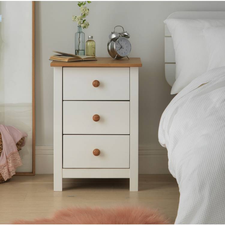 Argos Home Scandinavia 3 Drawer Bedside Table - Pine & White 0