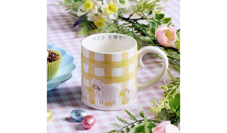 Argos Home Yellow Gingham Check Sheep Mug