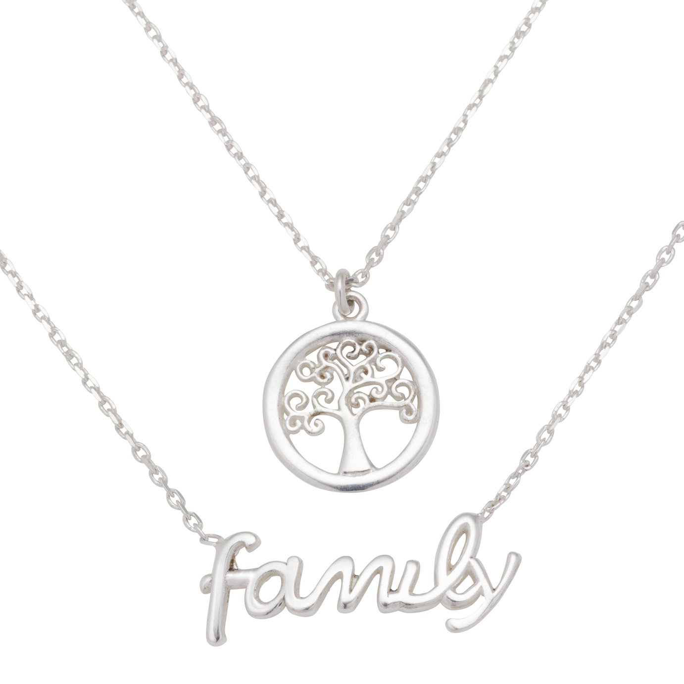 Moon & Back Sterling Silver Family Tree Layer Necklace