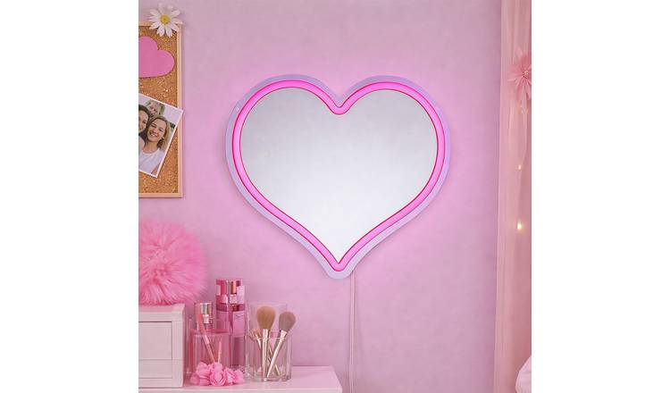 Heart LED Neon Effect Mirror Light - Pink