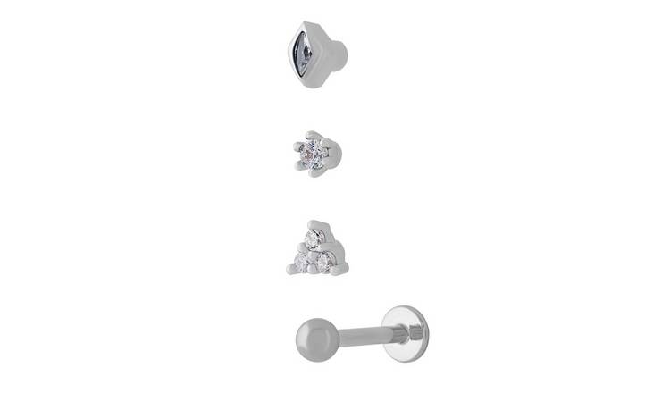 State of Mine Silver Stainless Steel Crystal Labret Set of 4
