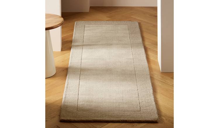 Habitat Simple Border Taupe Wool Cut Pile Runner - 66x200cm