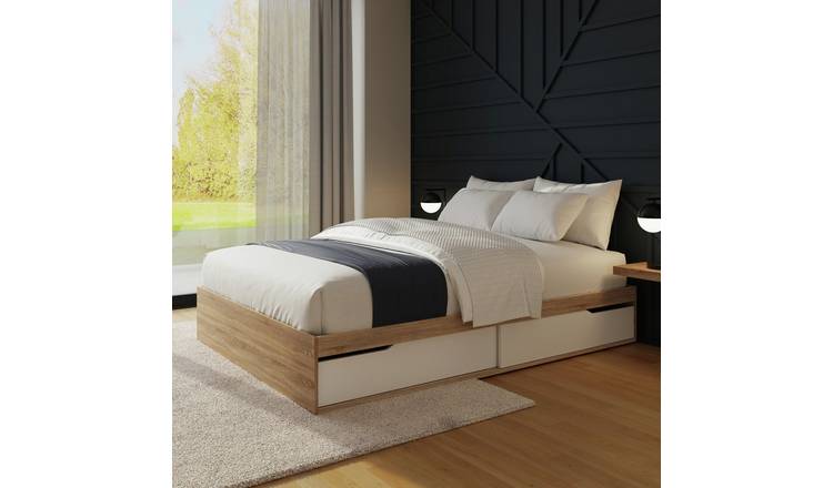 GFW Kai Double Wooden Storage Bed & Mattress - White & Oak