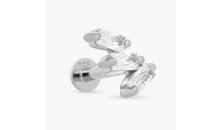 Revere Sterling Silver Baguette Trilogy Stud Earring