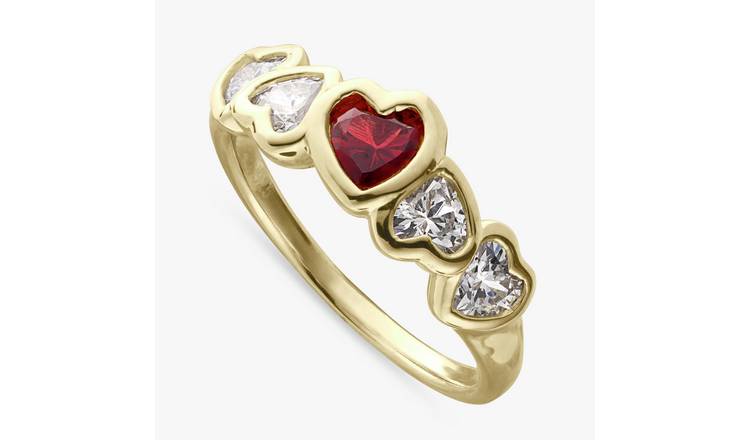 Revere Gold Plated Silver Ruby Heart Fashion Ring - Medium
