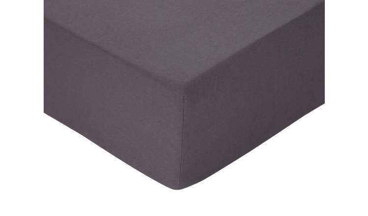 Habitat Brushed Cotton Plain Charcoal Fitted Sheet-Double