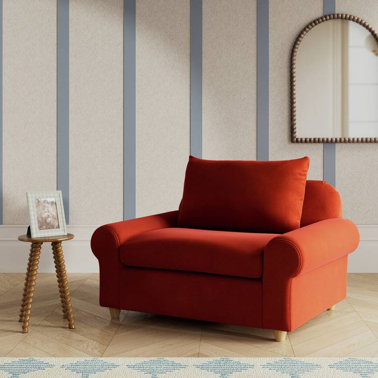 Habitat Whitby Velvet Cuddle Chair - Burnt Orange - Ash Leg 0