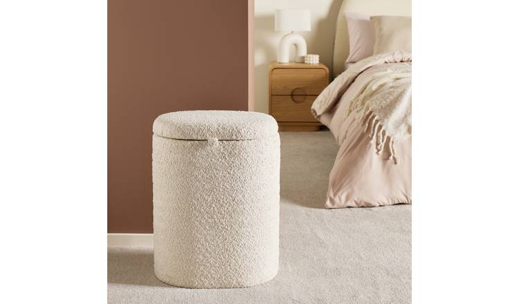 Argos Home 60L Boucle Laundry Basket with Hinged Lid - Cream