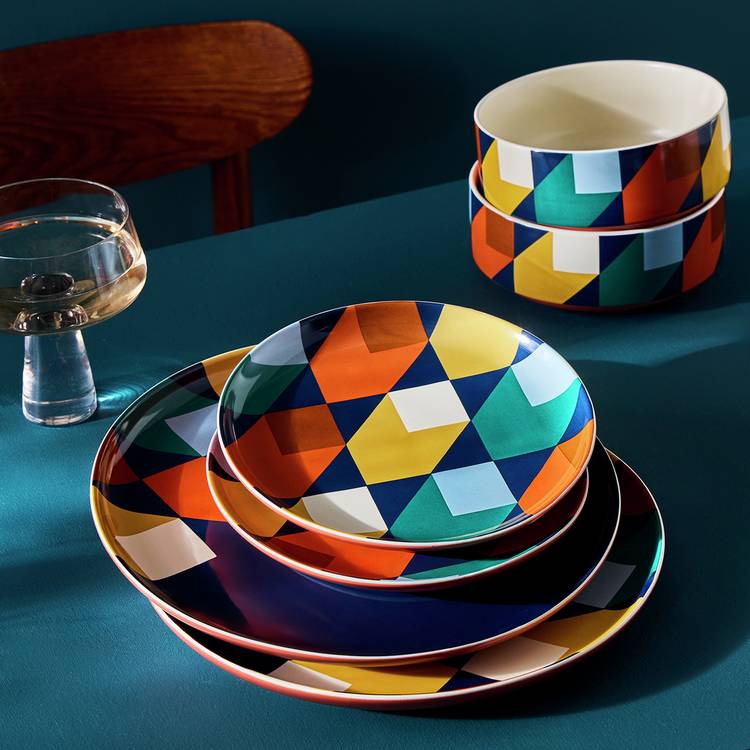 Habitat Geo Cube 12 Piece Stoneware Dinner Set - Blue 0