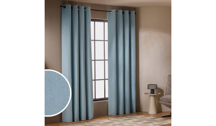 Habitat With Linen Blackout Eyelet Curtain - Country Blue-117x137cm