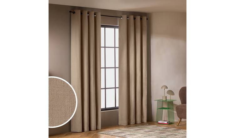 Habitat With Linen Blackout Eyelet Curtains-Stone- 168x137cm