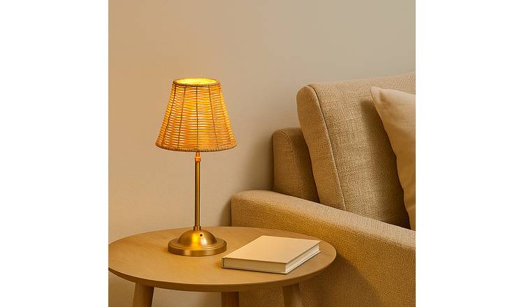 Searchlight Rattan Rechargeable LED Table Lamp - Natural
