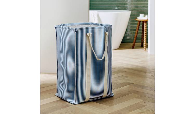 Argos Home 70L Collapsible Coastal Stripe Laundry Bag with Handles-Blue & White