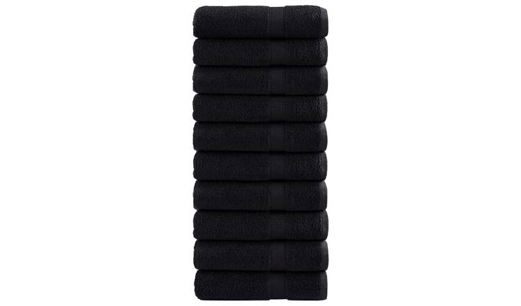 Walplus Pack of 10 Cotton Bath Towels - Black - 100 x 150 cm