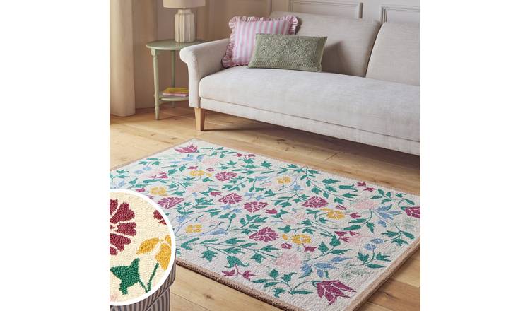 Argos Home Country Floral Cream Wool Cut Pile Rug- 120x170cm