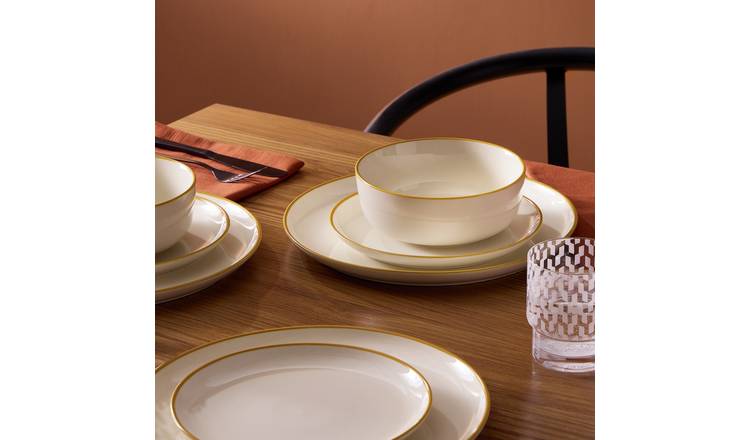 Argos Home Mustard Rim 12 Piece Stoneware Dinner Set