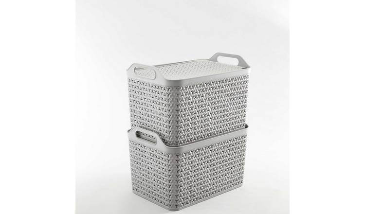 Strata Pack of 2 21L Urban Baskets with Lid - Light Grey