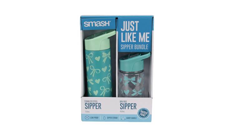 Smash Mint Green Hearts & Bows Sipper Water Bottle Set