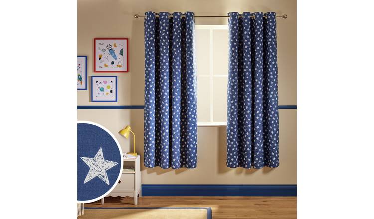 Argos Home Kids Star Eyelet Blackout Curtain - Blue - 168x183cm