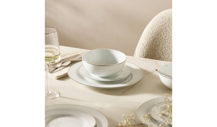 Argos Home Silver Rim 12 Piece Porcelain Dinner Set - White