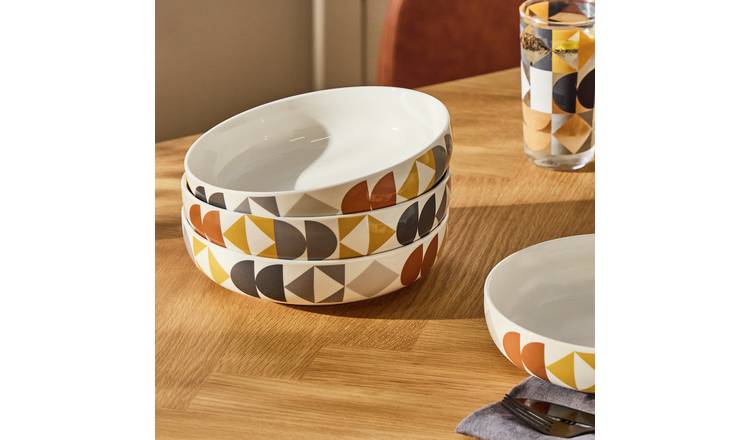 Argos Home Geo 4 Piece Stoneware Pasta Bowls - White